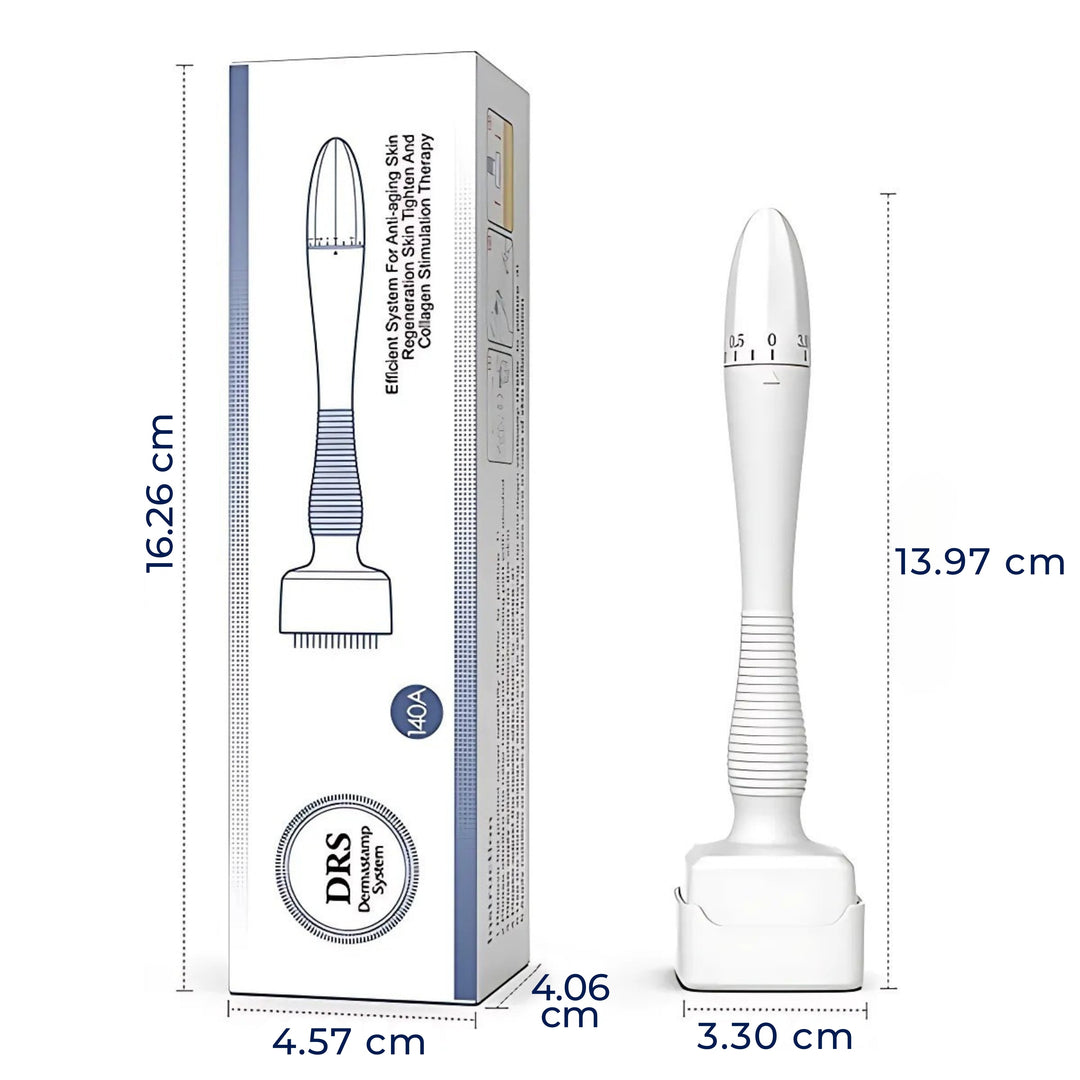 RevitaGlow | Microneedling Derma Stamp – Justerbar dybde – 140 nåler – Hud- og hårfornyelse Skanto