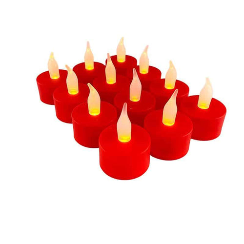 LED tealight 12 stk. i rød med flamme | Skanto