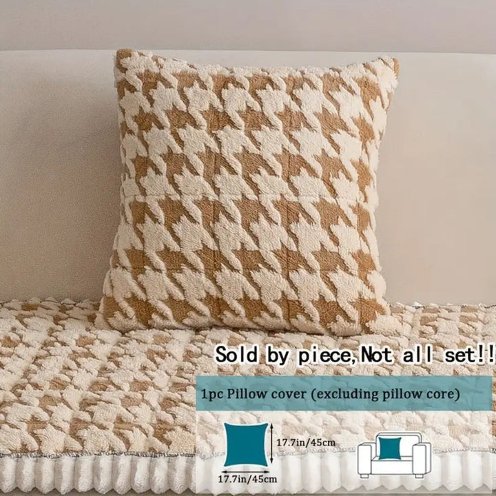 Skanto | Fargerik Plush Houndstooth Sofa Dekke og Putetrekk