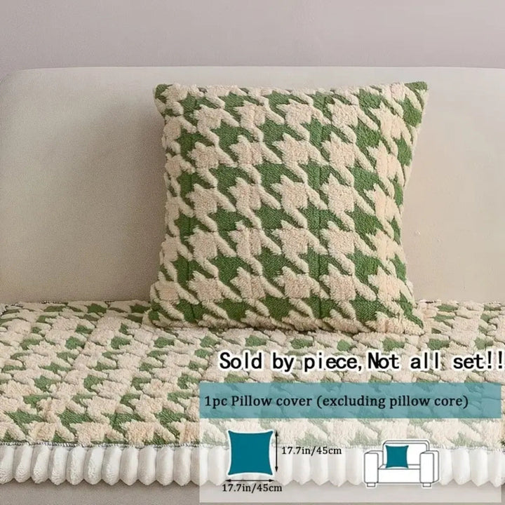 Skanto | Fargerik Plush Houndstooth Sofa Dekke og Putetrekk