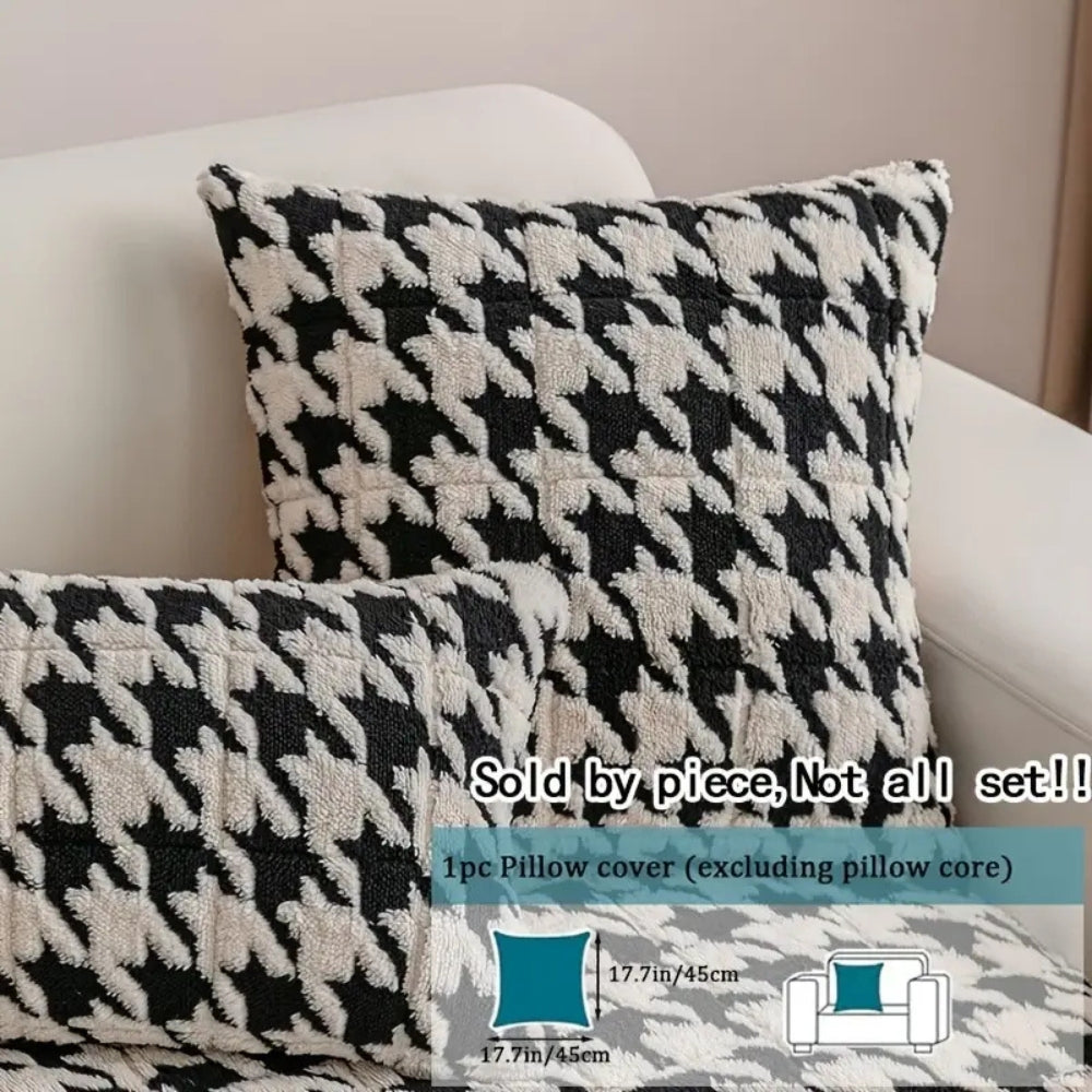 Skanto | Fargerik Plush Houndstooth Sofa Dekke og Putetrekk
