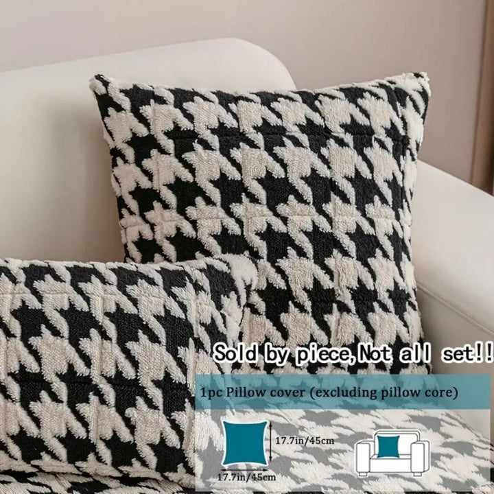 Skanto | Fargerik Plush Houndstooth Sofa Dekke og Putetrekk