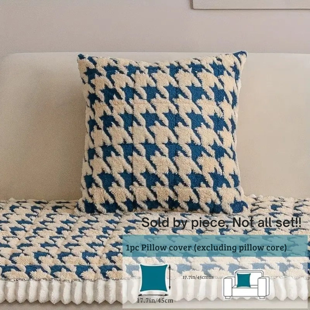 Skanto | Fargerik Plush Houndstooth Sofa Dekke og Putetrekk