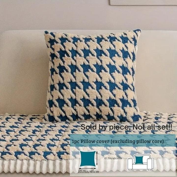 Skanto | Fargerik Plush Houndstooth Sofa Dekke og Putetrekk