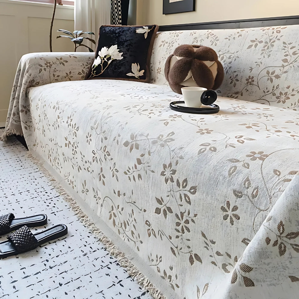 Skanto | Rustic Blossom Ivory Floral Sofa Cover
