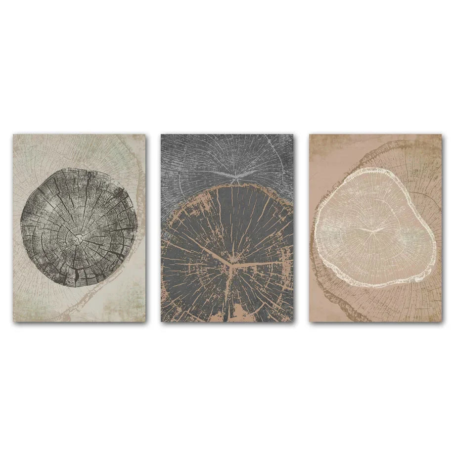Rustikke Tre Ringer Abstrakt Nordisk Veggkunst Fine Kunst Lærret Utskrifter Nøytrale Farger Beige/Grå/Svart Tre Bilder For Stue Spisestue Kunst Dekor | Skanto