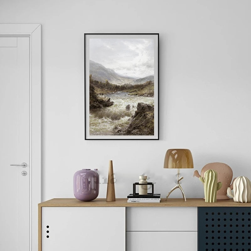 Rustikk Vintage Landskap Oljemaleri Fjell Skog Veggkunst Fine Art Lerret Utskrifter Galleri Veggbilder For Stue Spisestue Kunst Dekorasjon | Skanto