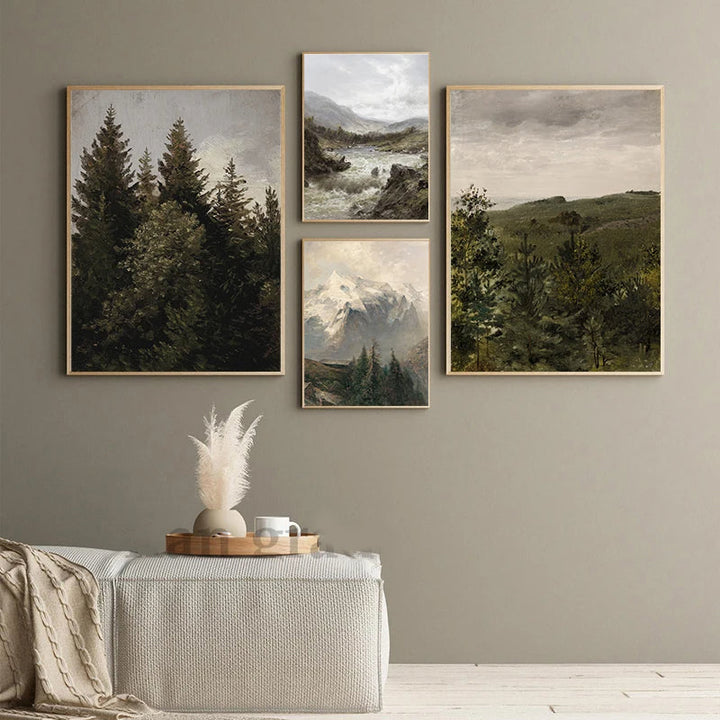 Rustikk Vintage Landskap Oljemaleri Fjell Skog Veggkunst Fine Art Lerret Utskrifter Galleri Veggbilder For Stue Spisestue Kunst Dekorasjon | Skanto