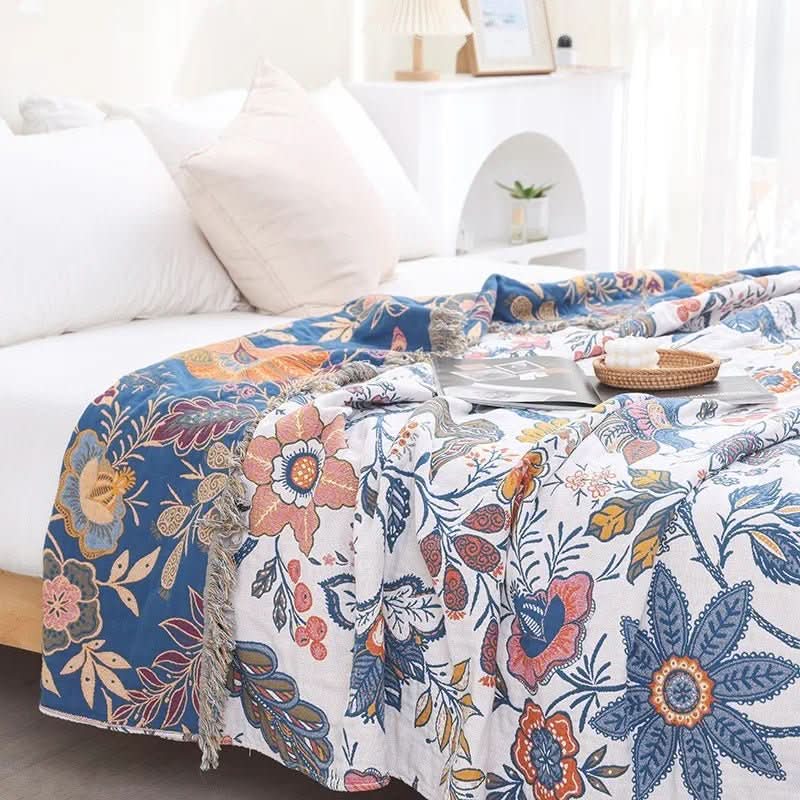 Skanto | Rustikk Bomullsteppe med Blomster Mønster, Vendbar Design
