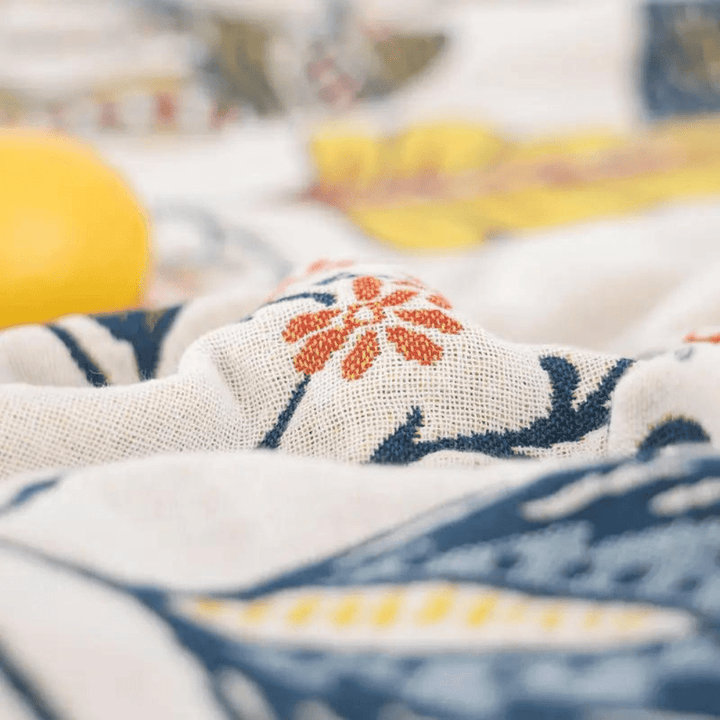 Skanto | Rustikk Bomullsteppe med Blomster Mønster, Vendbar Design