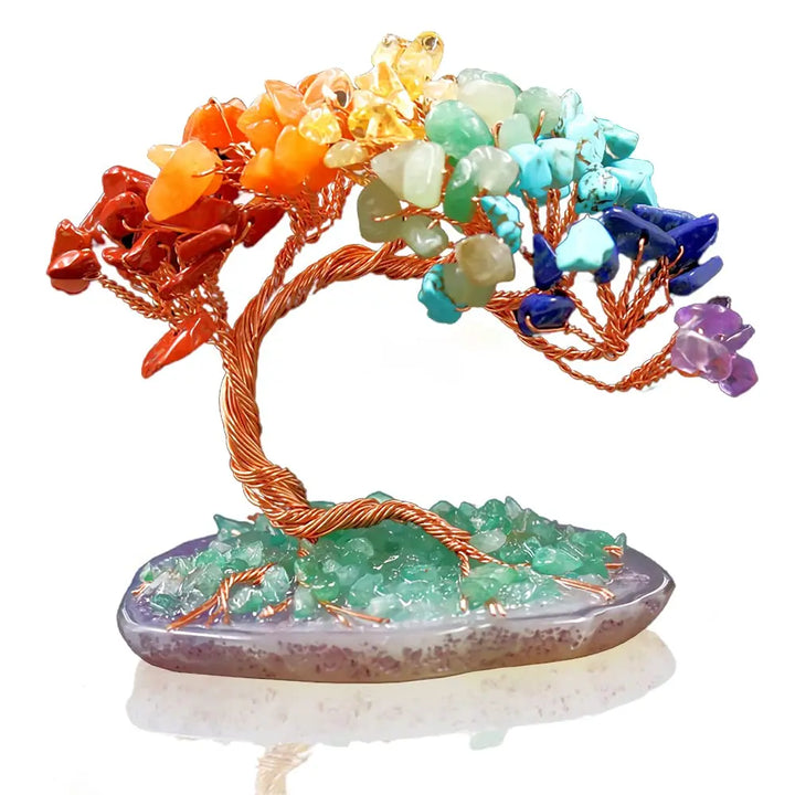 Skanto | Krystalltre AuroraTree | Naturlige Edelstener | Agatbase & Kobbertråd | Feng Shui Lykke Tre 10 cm