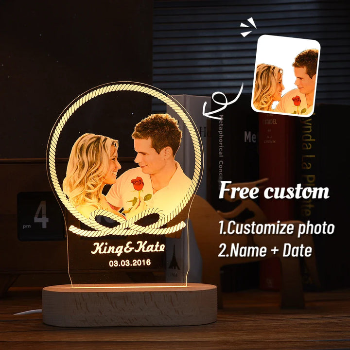 Skanto | Personlig 3D-foto-lampe: Individuell foto og tekst nattlys - Ideell for Valentinsdag, bryllup, jubileum, bursdagsgaver
