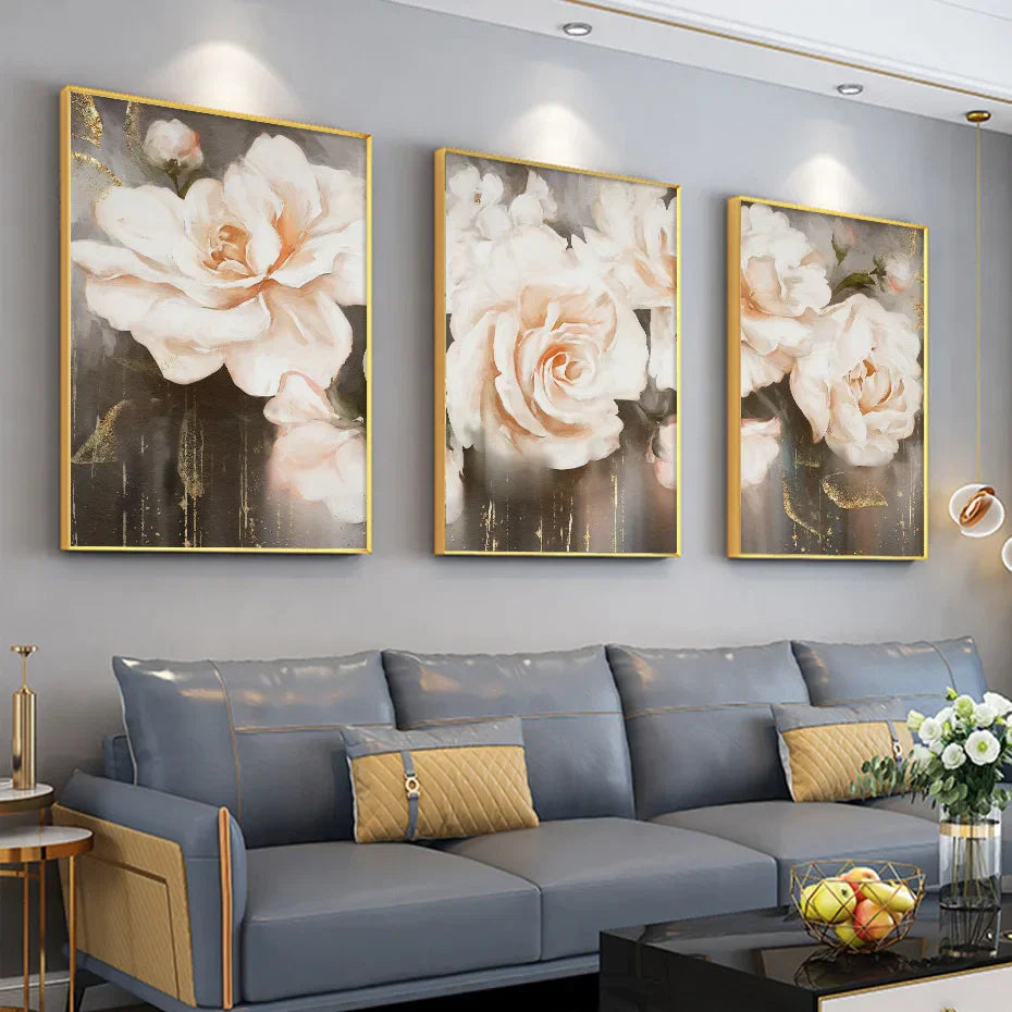 Rosa Beige Petaler Stor Floral Veggkunst Fine Art Lerretutskrifter Elegant Abstrakt Botanisk Bilde For Stue Soverom Kunst Dekor | Skanto