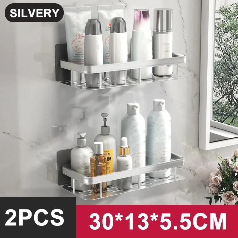 Skanto | Badeværelse Oppbevaringshylle - Ingen borrehull Veggmontering Hjørnehylle, Dusjholder for WC og Shampoo Organisator, Badeværelse Tilbehør