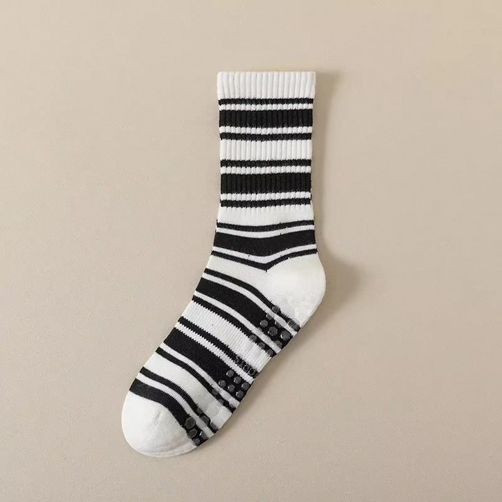 Skanto | Unisex Mid-Calf Stripete Yogasokker - Rutsje-frie, Svettsugende, Luktkontroll