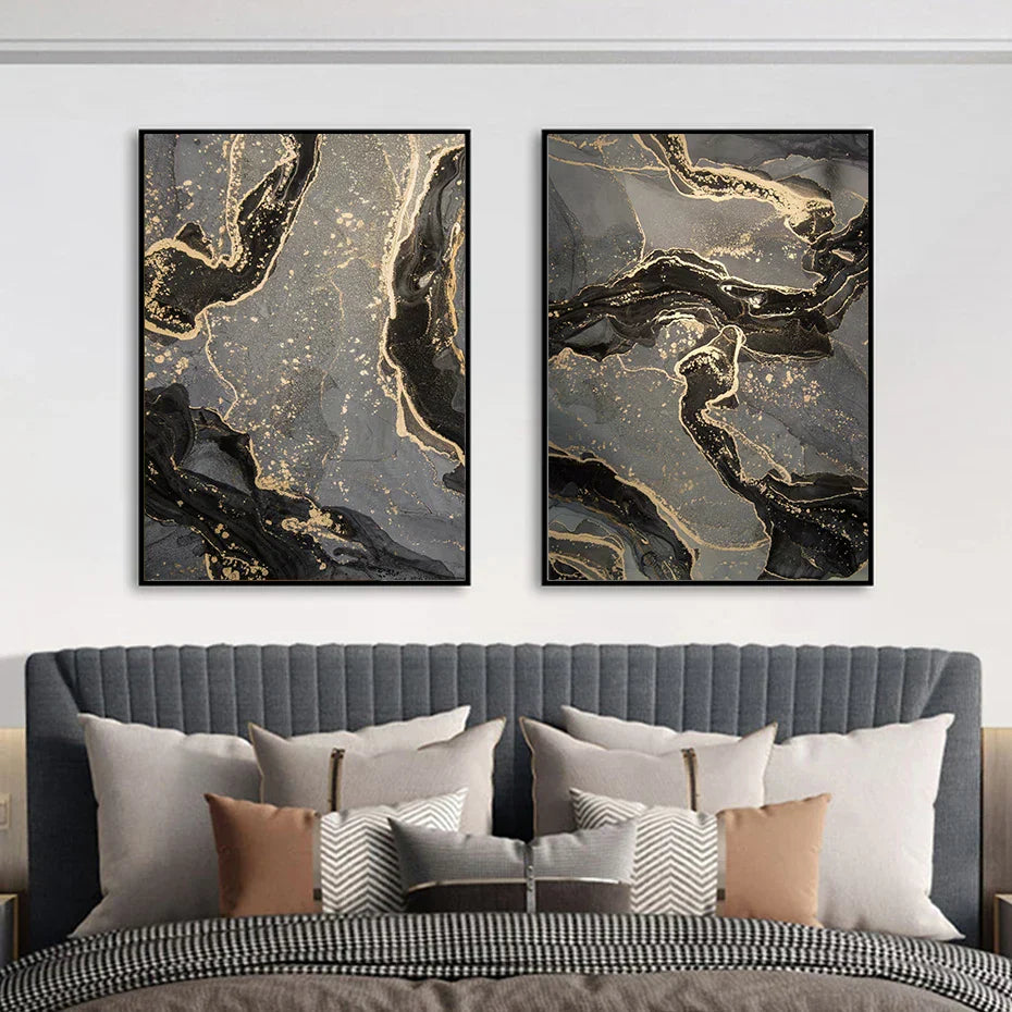 Abstrakt Svart Grå Gull Flytende Marmor Trykk Veggkunst Fin Kunst Lerret Trykk Bilder For Moderne Leilighet Stue Hjemme Kontor Dekor | Skanto