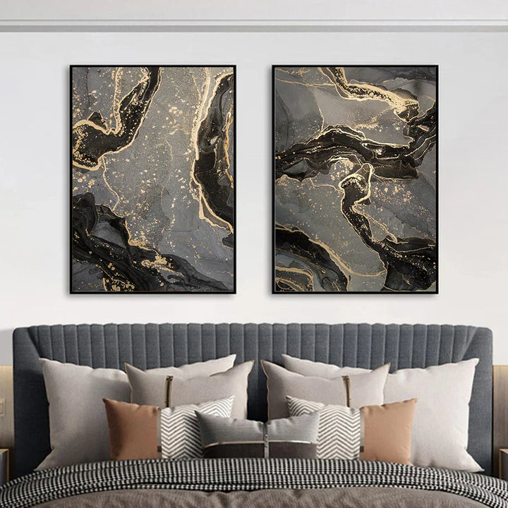 Abstrakt Svart Grå Gull Flytende Marmor Trykk Veggkunst Fin Kunst Lerret Trykk Bilder For Moderne Leilighet Stue Hjemme Kontor Dekor | Skanto