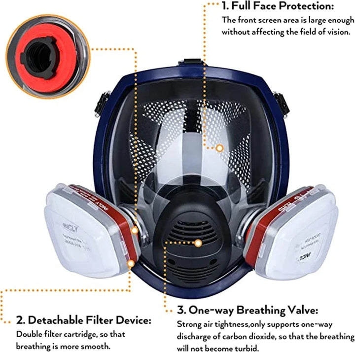Skanto | Full Face Respirator Maske med Antidugg Linse og Industrielle Gassfiltre