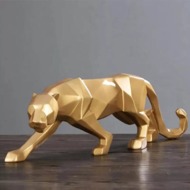 Skanto | Panther Statue, Dyrefigur, Abstrakt Geometrisk Stil, Harpiks, Leopard Skulptur, Hjemmekontor, Skrivebord Dekorasjon, Håndverk