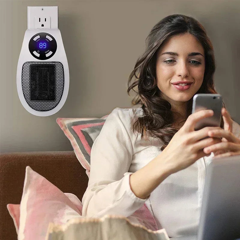 Skanto | ThermoEase 350W Kompakt Varmeapparat | Vegguttak Varmer med Fjernkontroll | LED Skjerm & Timer | 180° Rotasjoner Plugg