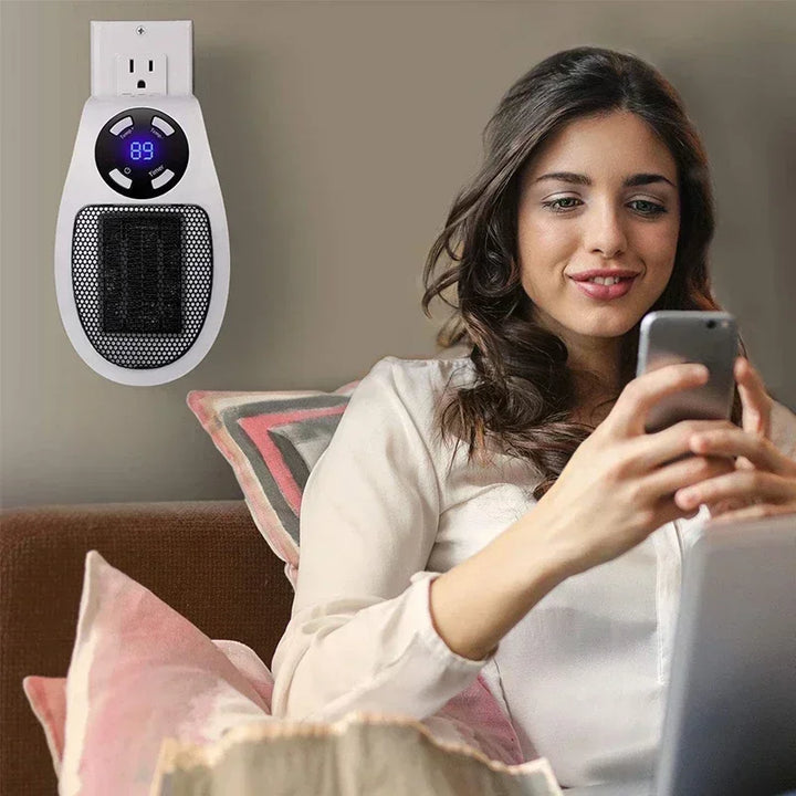 Skanto | ThermoEase 350W Kompakt Varmeapparat | Vegguttak Varmer med Fjernkontroll | LED Skjerm & Timer | 180° Rotasjoner Plugg