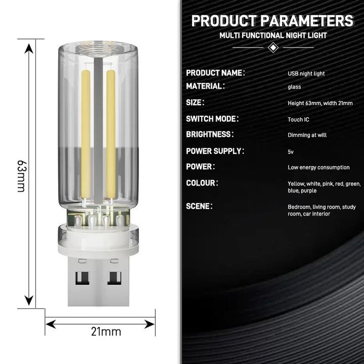 Skanto | LumiVase Ambient Light | Glass Bottle Design | Touch Dimmer | USB | 5 Farger