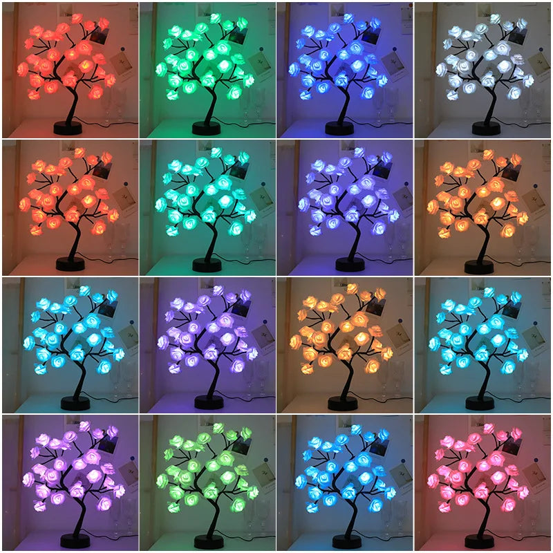 Skanto | RGB Rose Flower Tree Lights 24LED USB Batteri Bordlampe Fairy Natt Lys Hjem Fest Jul Bryllup Soveroms Dekorasjon Gave