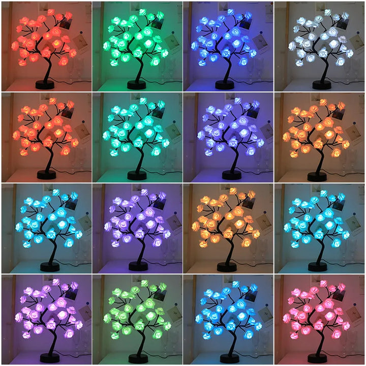 Skanto | RGB Rose Flower Tree Lights 24LED USB Batteri Bordlampe Fairy Natt Lys Hjem Fest Jul Bryllup Soveroms Dekorasjon Gave