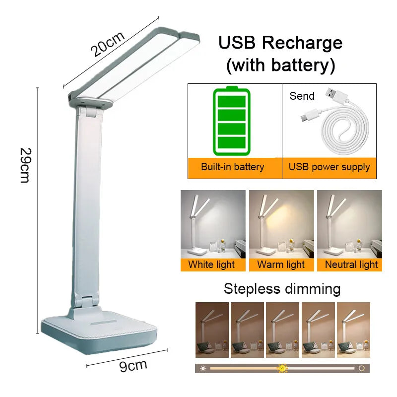 Skanto | LumiFold | LED Skrivebordslampe | 3 Lysstyrkenivåer & Berøringskontroll | USB oppladbar & sammenleggbar