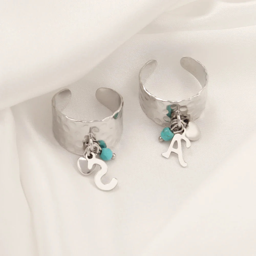 Skanto | Dainty Justerbar Bokstav Initial & Hjerte Vedhengt Ring