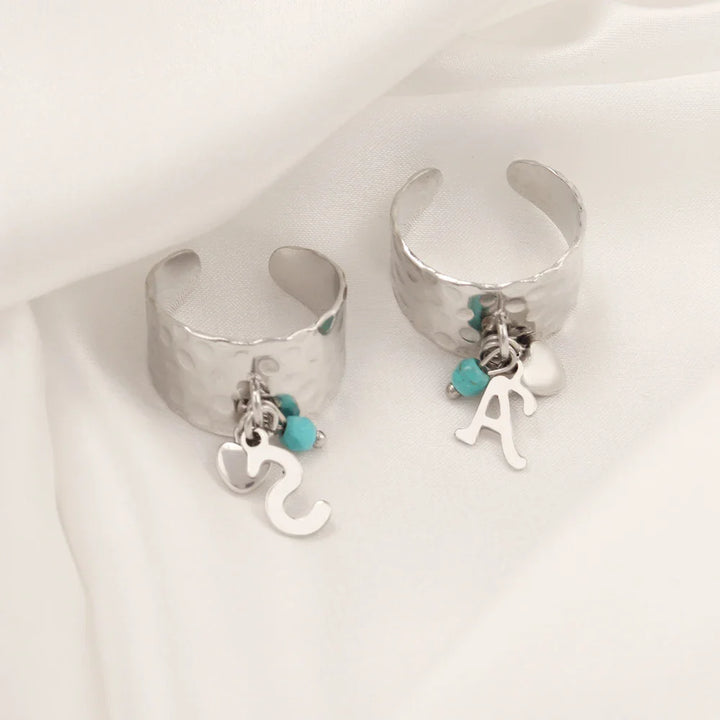 Skanto | Dainty Justerbar Bokstav Initial & Hjerte Vedhengt Ring