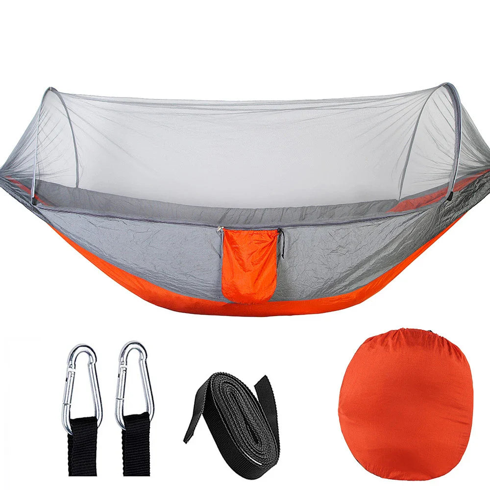 Skanto | Automatisk hurtigåpningsmyggnett-hengekøye: Utendørs camping-sving med anti-kipp nylon skrivebordstol - 260x140cm