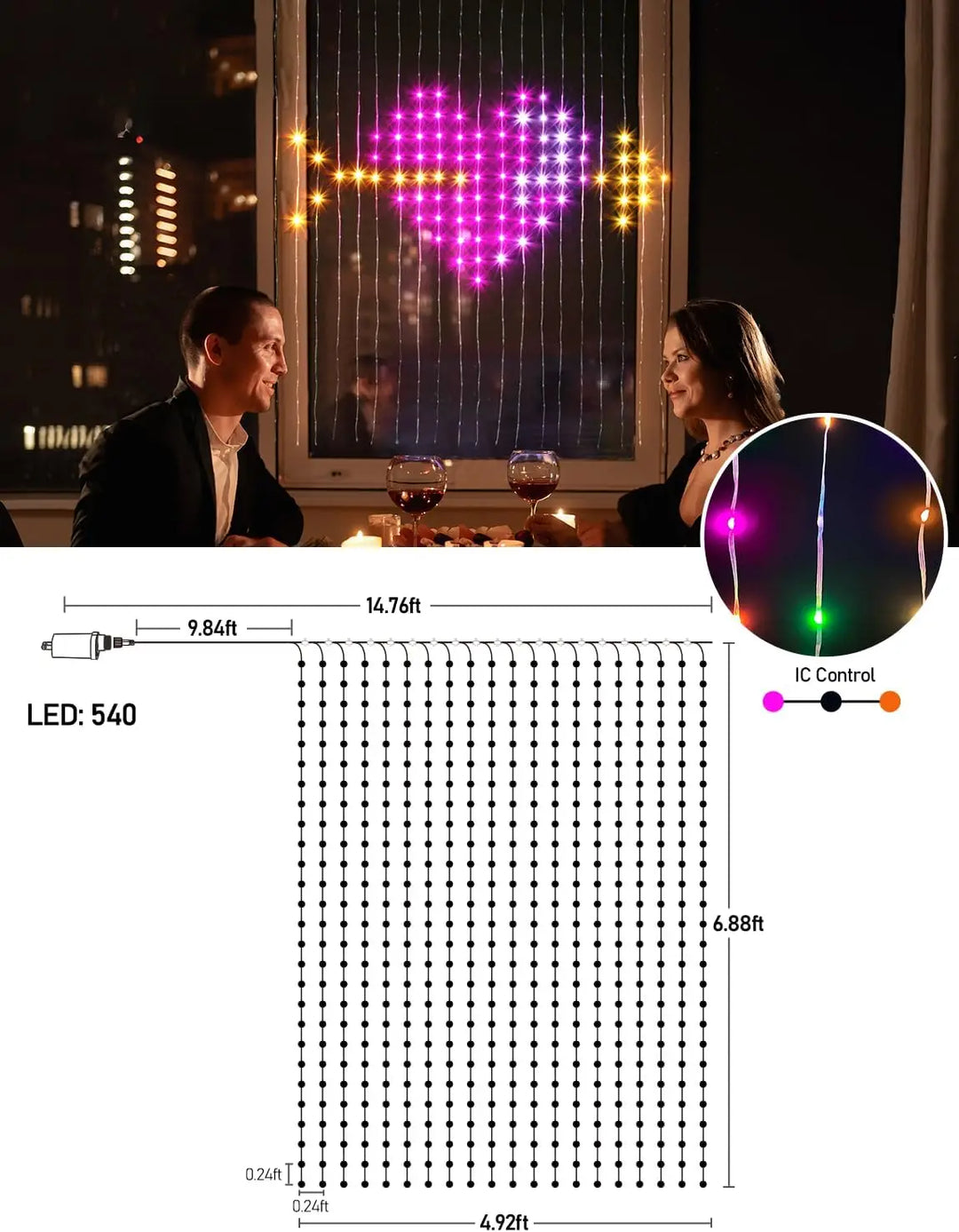 Smart LED Gardin Lyskjede Julelys - Programmerbare Fe-lamper for Soverom, Bryllup & Høytidsdekor med Musikk Synk og Fjernkontroll