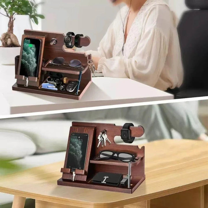 Skanto | Tre Nattbord Telefon Dockingstasjon – Multifunksjonelt Regal for Lommebok, Klokke og Oppbevaring, Ideell for Valentinsdagen