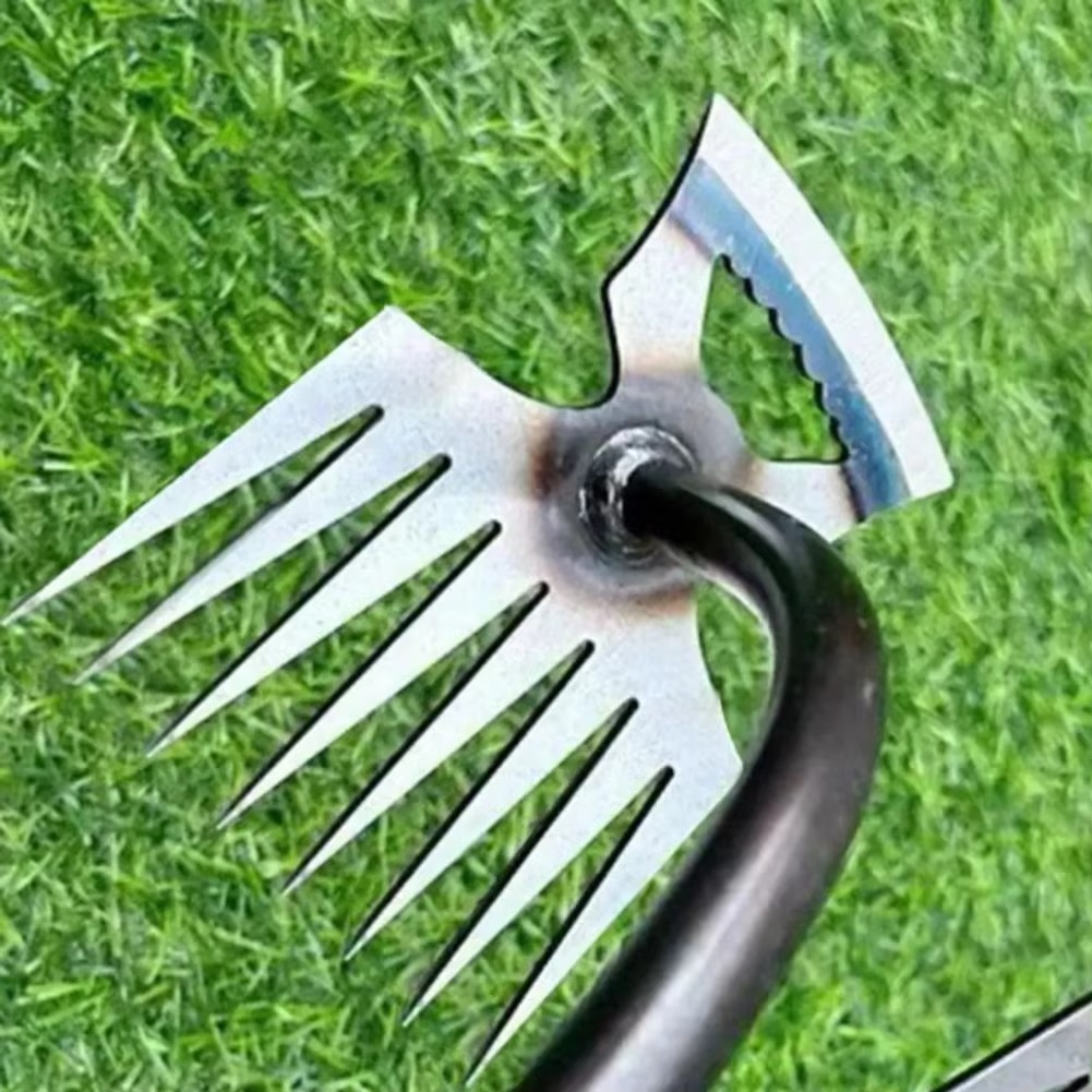 Skanto | Dual-Purpose 8-Tann Manganese Steel Hakkepinn med Halkefritt Gummihåndtak for Luking, Graves, og Jordløsning