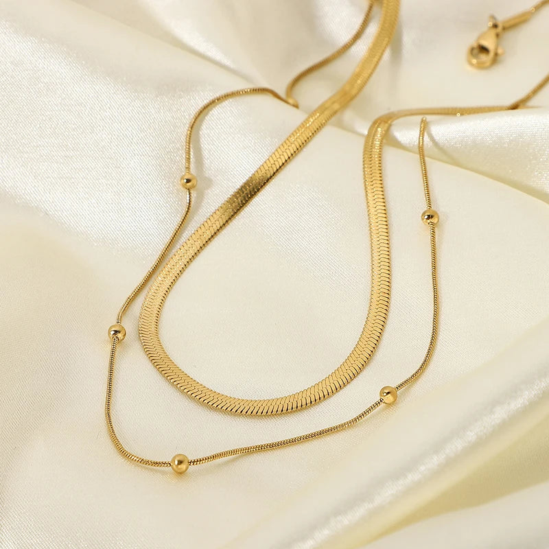 Skanto | 14k Herringbone & Satellite Chain Necklace Stack
