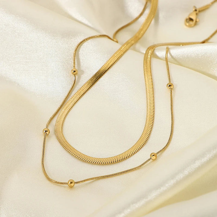 Skanto | 14k Herringbone & Satellite Chain Necklace Stack