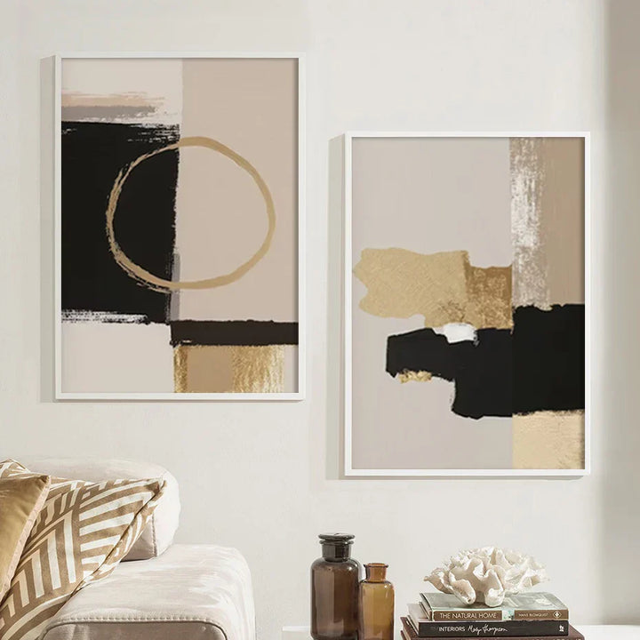 Svart Beige Gylden Fargeblokk Abstrakt Veggkunst Kunstneriske Lerretsutskrifter Moderne Bilder For Stue Soverom Samtidsinteriør Dekor | Skanto