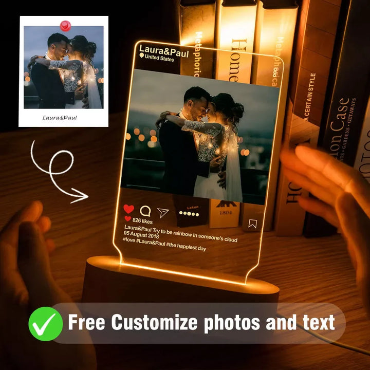 Skanto | Personlig 3D-foto-lampe: Individuell foto og tekst nattlys - Ideell for Valentinsdag, bryllup, jubileum, bursdagsgaver