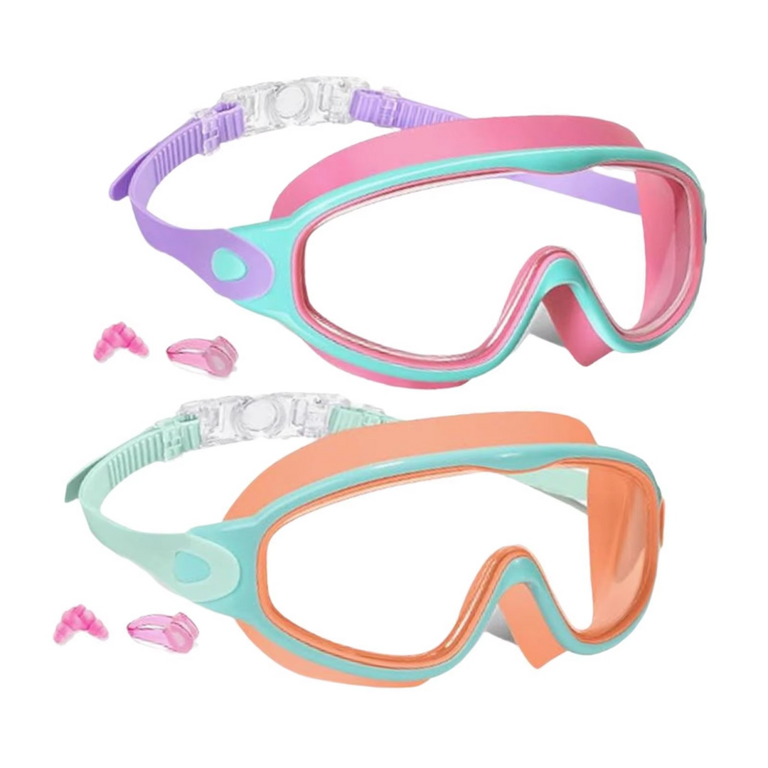 Schwimmbrille - Auslaufsichere Schwimmmaske mit Panoramasicht für Kinder mit Nasenclips und Ohrstöpseln