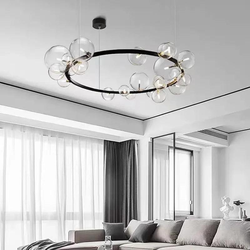 Skanto | Moderne kreativ metall krystallampe: 7/10 klare glassbobler, lang rund design med G9 lyskilde