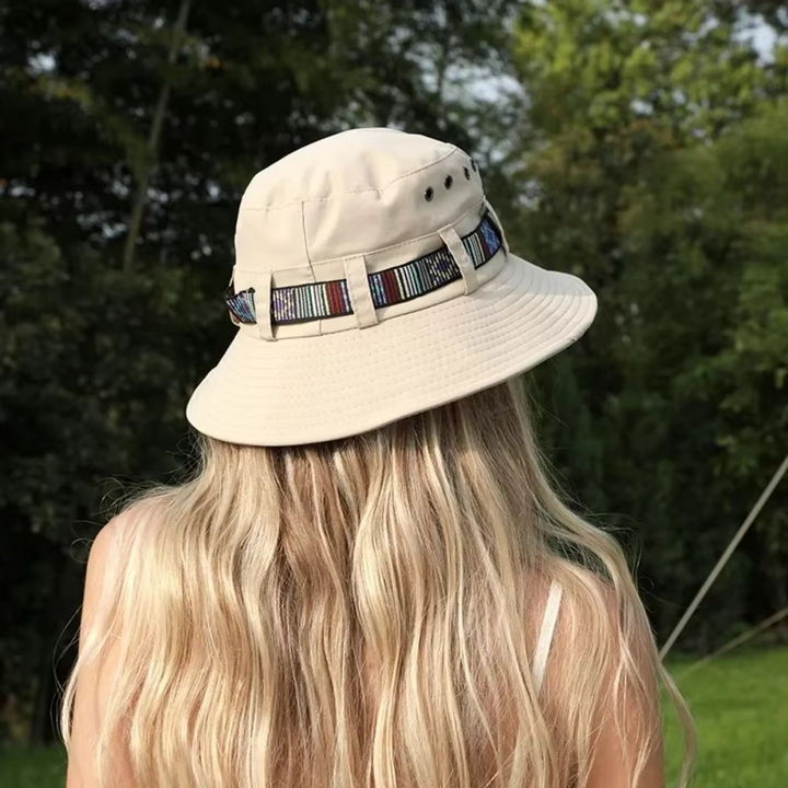 Skanto | Stripete Boho-stil Sommer Solhatt - Unisex Bred Skjerm Utendørs Caps