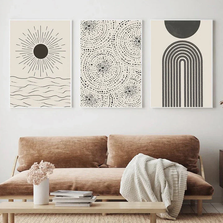 Sol Hav Sirkel Minimalistisk Linjekunst Svart Hvit Veggkunst Fin Kunst Lerretstrykk Bilder For Moderne Stue Soverom Hjemmedekor | Skanto