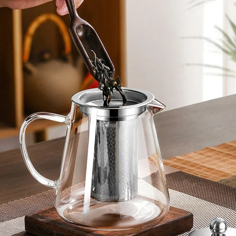 Skanto | 450ml-950ml Varmeresistent Glass Teapot – Rustfritt Stål Tefilter, Blomsterkjele for Kung Fu Te, Puer og Oolong Te