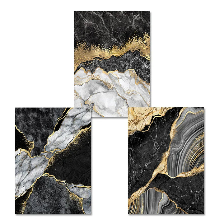 Moderne Abstrakt Svart Grå Gull Geode Marmor Trykk Veggkunst Fine Kunst Lerret Trykk Bilder For Luksus Leilighet Stue Hjem Kontor Dekor | Skanto
