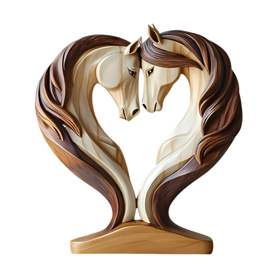 Skanto | Equora Hest Skulptur | Hest Skulptur Tre | 2D Design i Omfamning Pose | Dekorasjon for Stue, Kontor og Barnerom