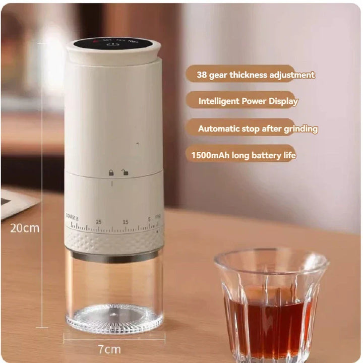 Skanto | 1500mAh Elektrisk Kaffegrinder – Justerbar USB-C Oppladbar Kvern for Frisk Kaffe