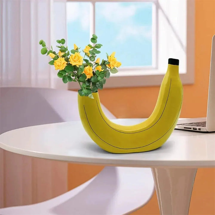 Skanto | Banan vase, blomster vase laget av harpiks, søt bananform, dekorativ bordvase for blomsterarrangementer, stue, soverom, hjemmedekorasjon