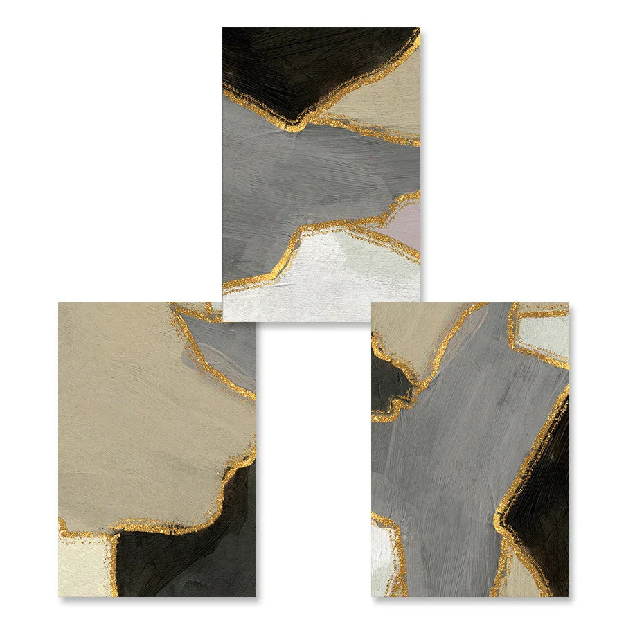 Abstrakt Blokkfarge Veggkunst Svart Grå Beige Gylden Kvalitetslerret Trykk Bilder For Moderne Leilighet Stue Moderne Hjem Dekor | Skanto