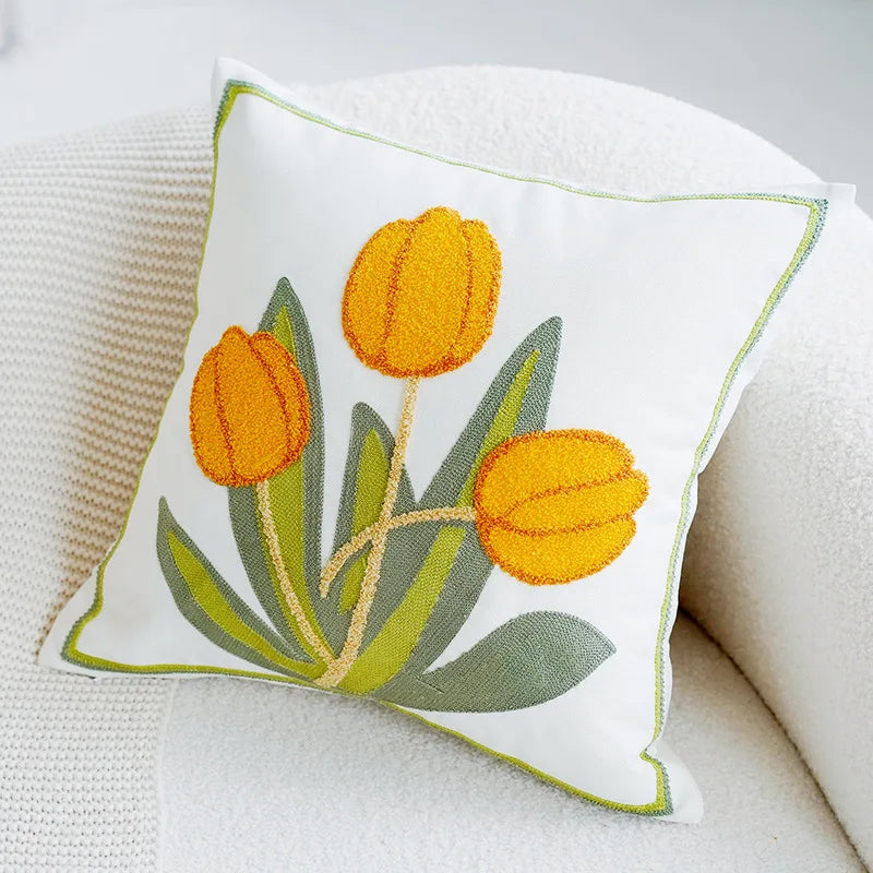Grønn & Rosa Tulipan Broderi Putetrekk | Skanto